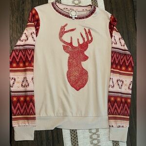 Women's Beige and Red Reindeer Blouse‎